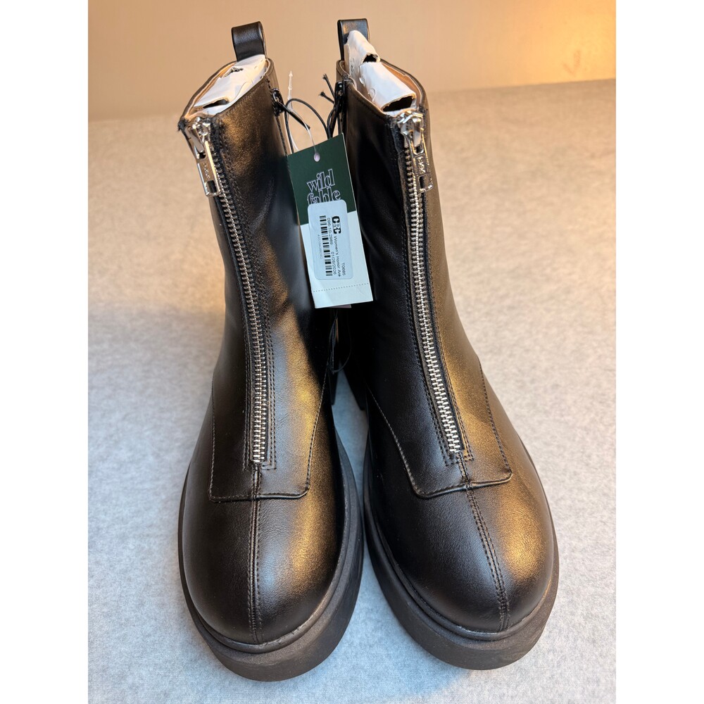 NWT Wild Fable Black Front Zip Mid-Calf Boots Women's‎ Size 9 Minimalist